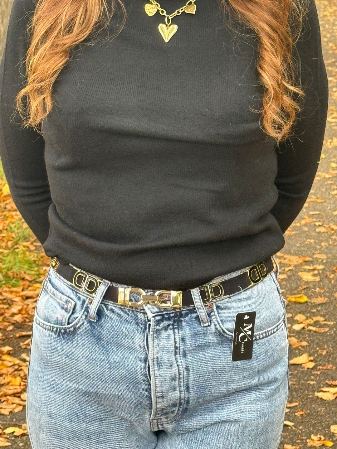 🖤 Zwarte Elastische Riem – Goud Detail & Stijlvolle Fit