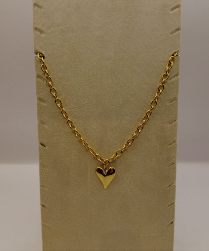Chunky Stainless Steel Ketting – Goudkleurig met Hart Hanger