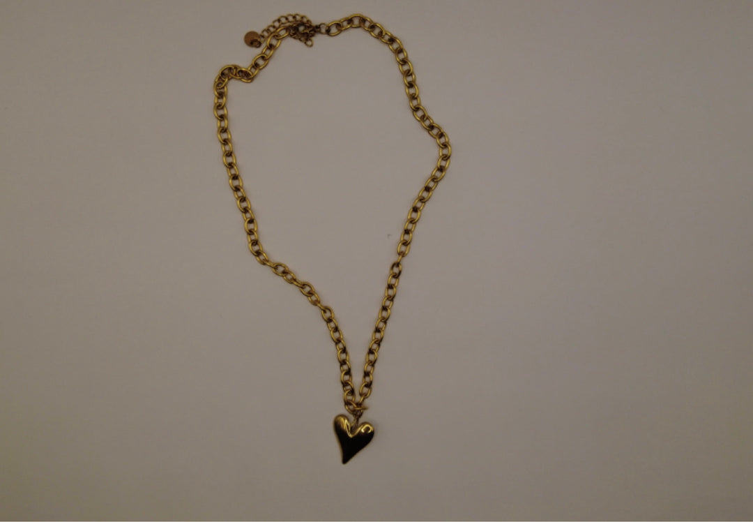 Chunky Stainless Steel Ketting – Goudkleurig met Hart Hanger
