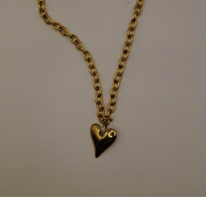 Chunky Stainless Steel Ketting – Goudkleurig met Hart Hanger