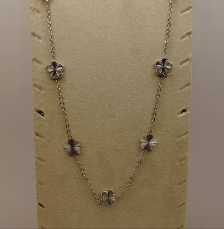 Stainless Steel Ketting – Zilverkleurig met Klavertjes Vier