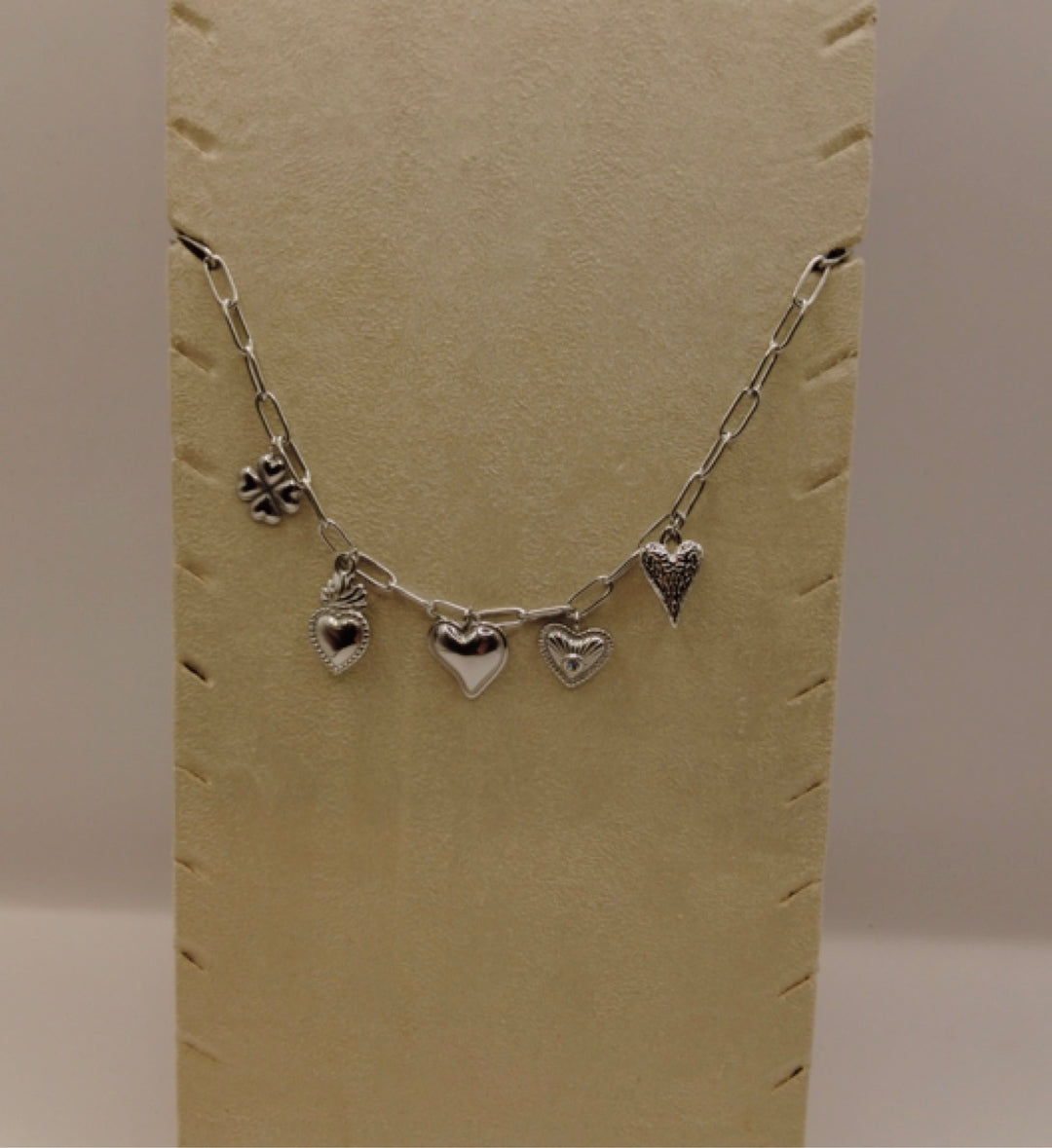 Stainless Steel Bedelketting – Zilverkleurig met Hartjes & Klavertje Vier