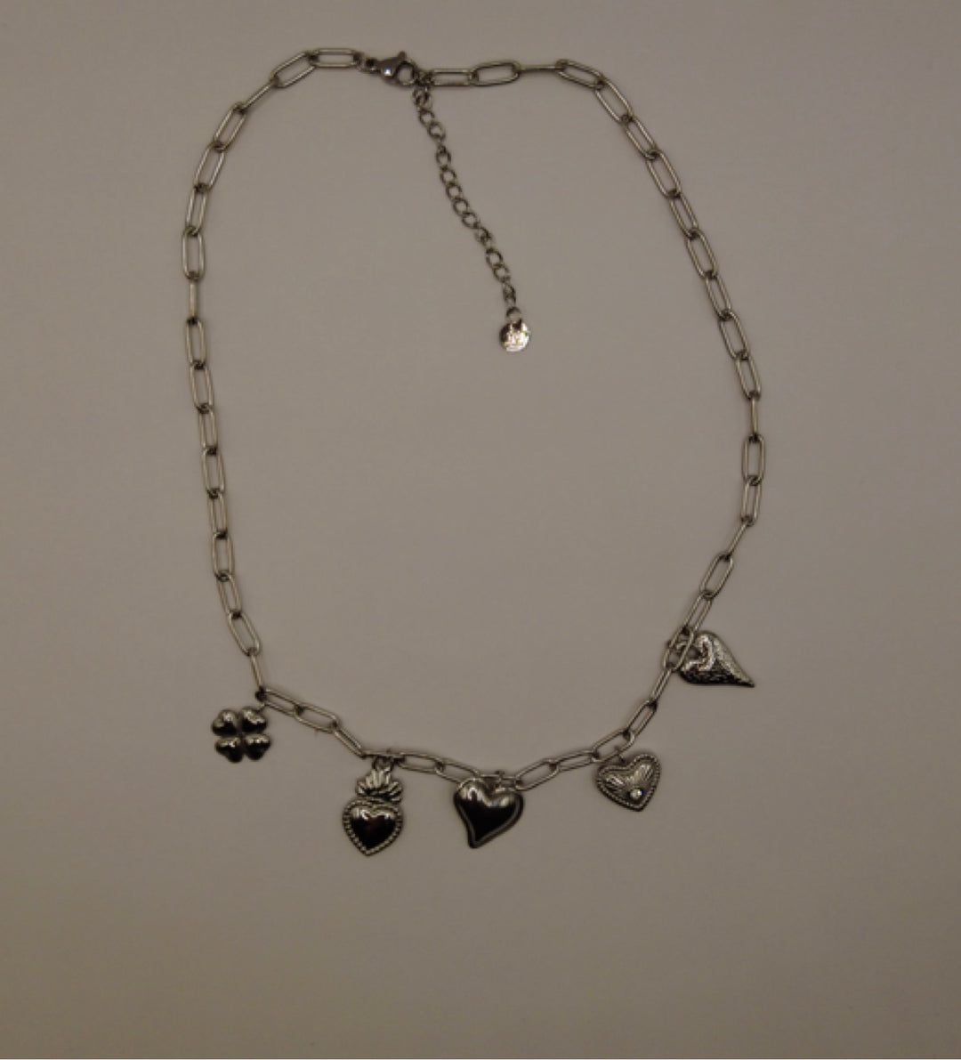 Stainless Steel Bedelketting – Zilverkleurig met Hartjes & Klavertje Vier