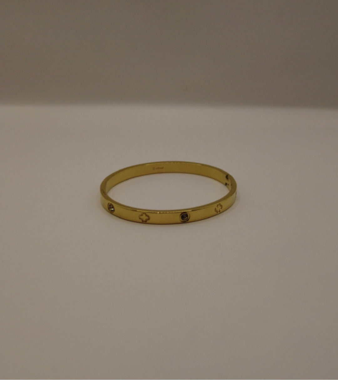 Stainless Steel Bangle Goud – Met Kristal & Klaver Gravure