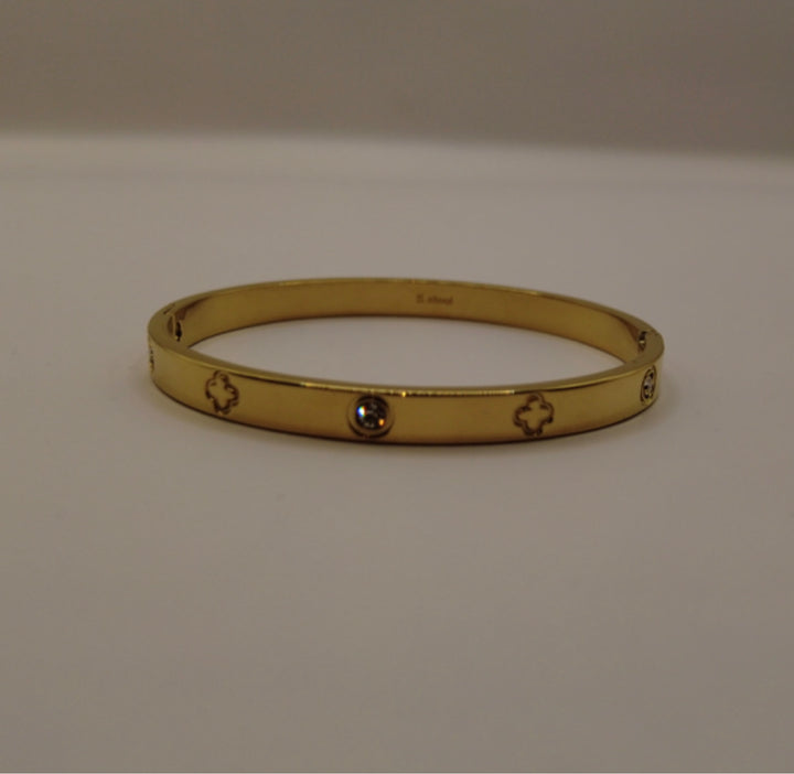 Stainless Steel Bangle Goud – Met Kristal & Klaver Gravure