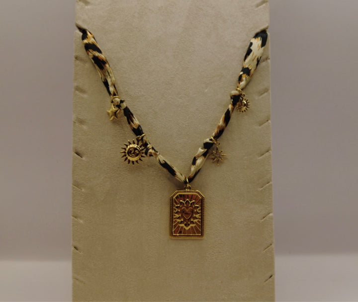 Stainless Steel Ketting – Zonnebedel & Sterren aan Panterprint Band