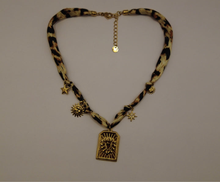 Stainless Steel Ketting – Zonnebedel & Sterren aan Panterprint Band