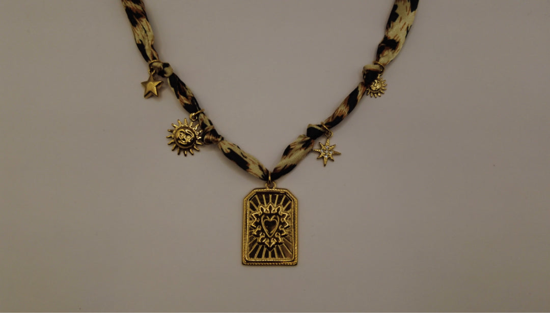 Stainless Steel Ketting – Zonnebedel & Sterren aan Panterprint Band