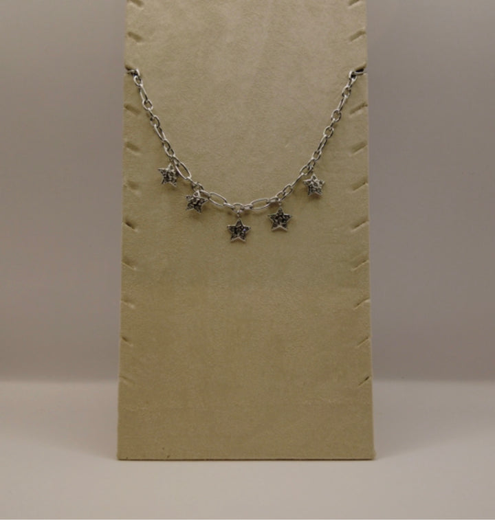 Stainless Steel Ketting – Zilverkleurig met Ster Hangers en Kristallen