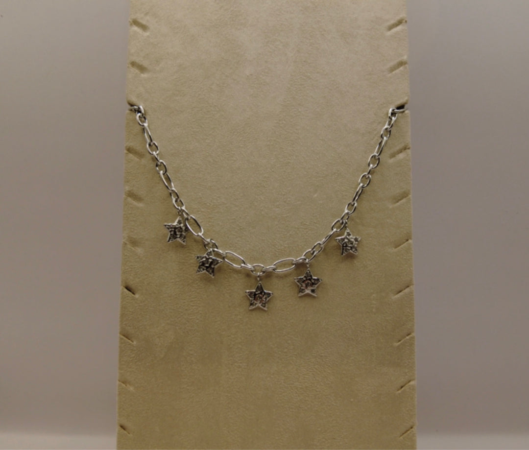 Stainless Steel Ketting – Zilverkleurig met Ster Hangers en Kristallen