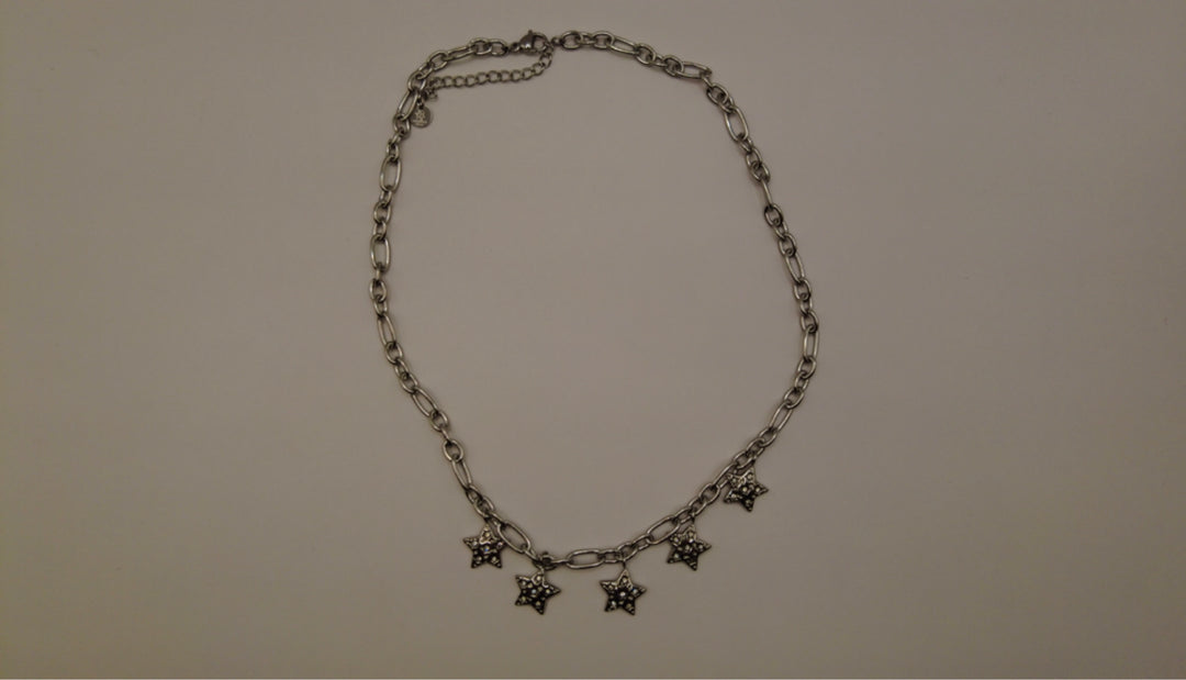 Stainless Steel Ketting – Zilverkleurig met Ster Hangers en Kristallen