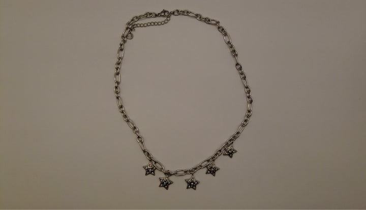 Stainless Steel Ketting – Zilverkleurig met Ster Hangers en Kristallen