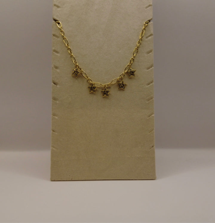 Stainless Steel Ketting – Goudkleurig met Ster Hangers en Kristallen