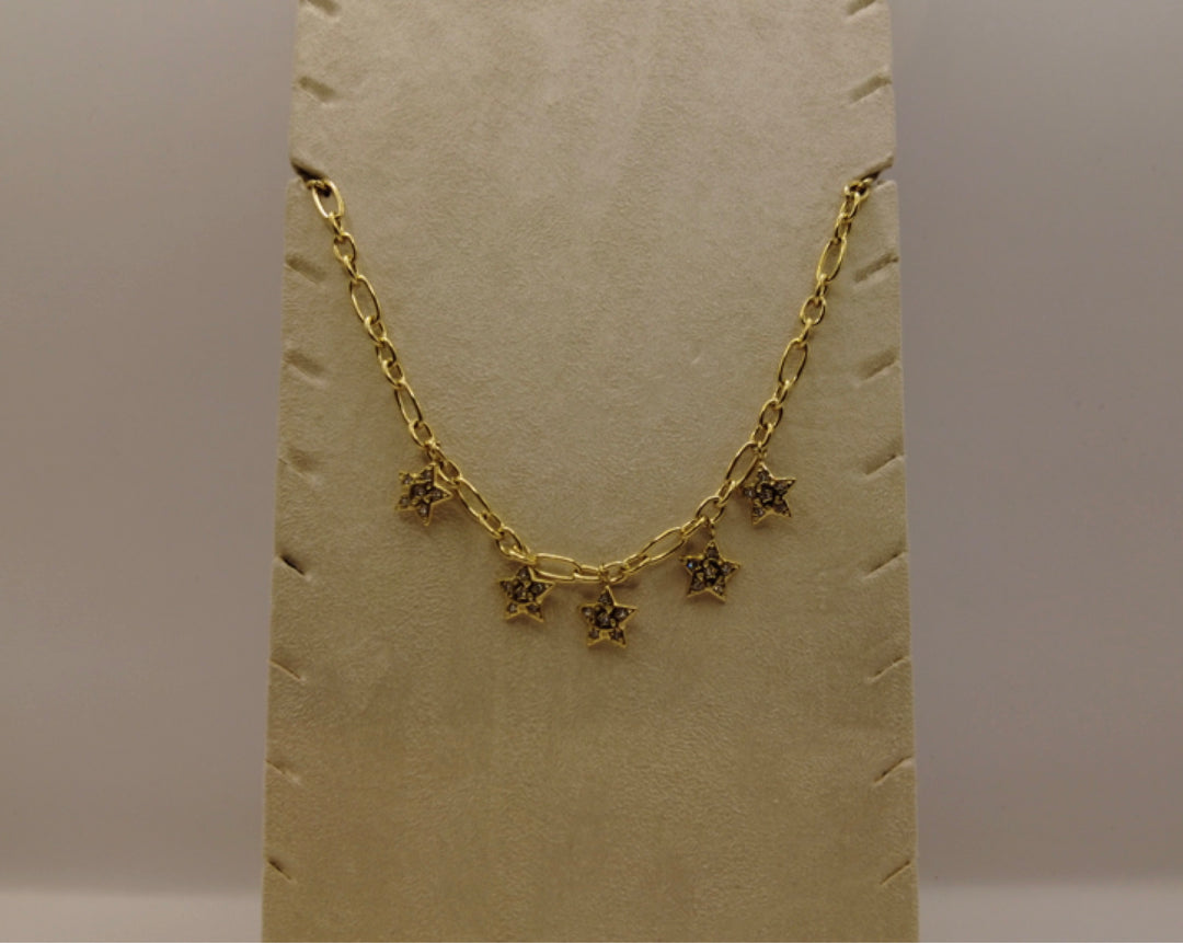 Stainless Steel Ketting – Goudkleurig met Ster Hangers en Kristallen
