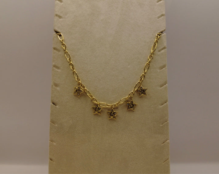 Stainless Steel Ketting – Goudkleurig met Ster Hangers en Kristallen