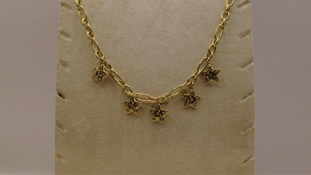 Stainless Steel Ketting – Goudkleurig met Ster Hangers en Kristallen