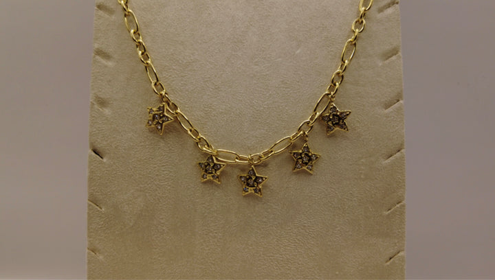Stainless Steel Ketting – Goudkleurig met Ster Hangers en Kristallen
