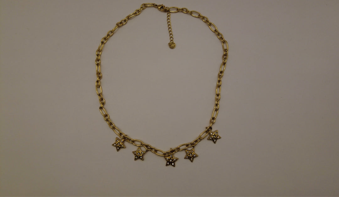Stainless Steel Ketting – Goudkleurig met Ster Hangers en Kristallen