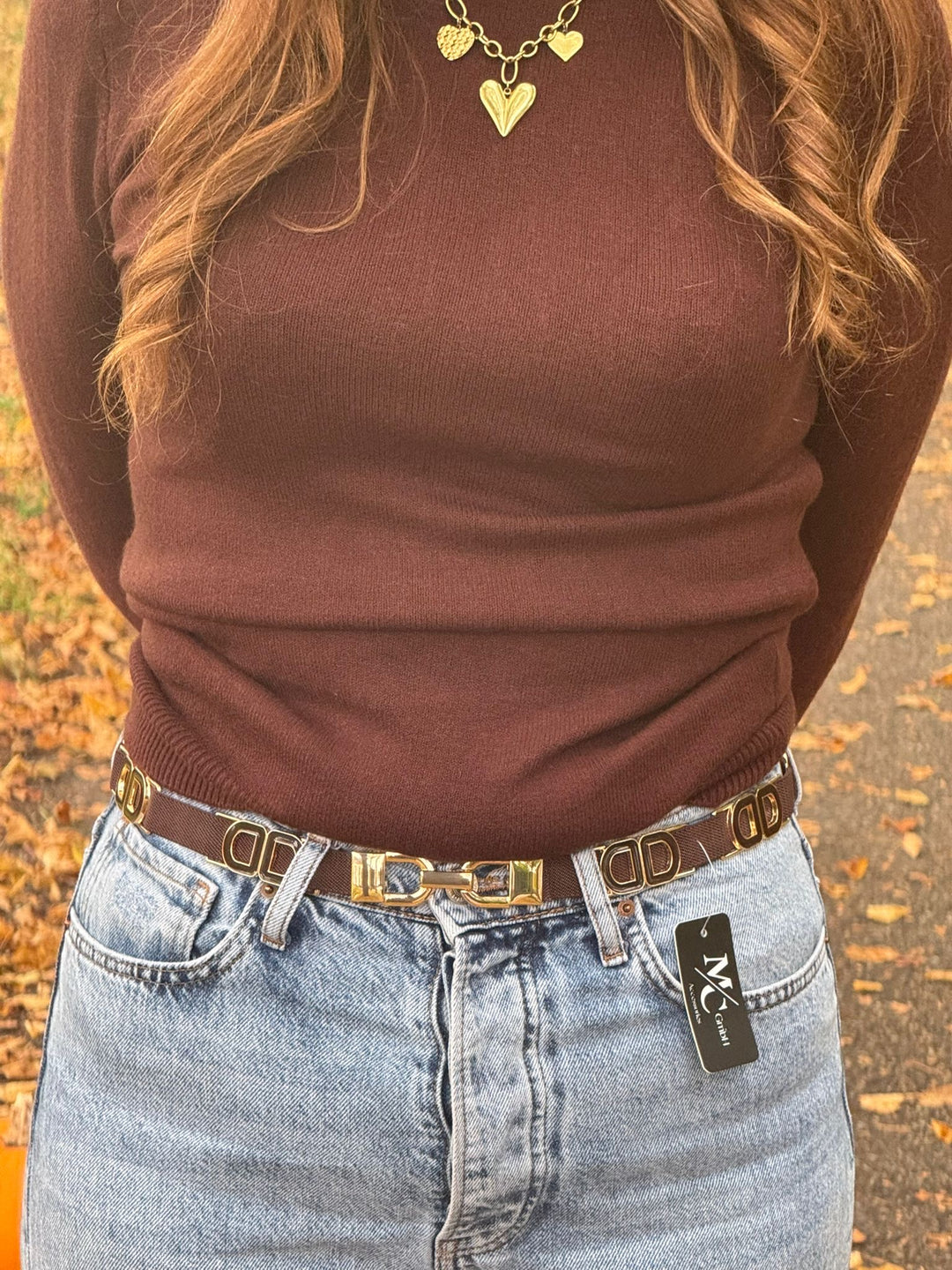 🤎 Bruine Elastische Riem – Goud Detail & Comfortabele Pasvorm